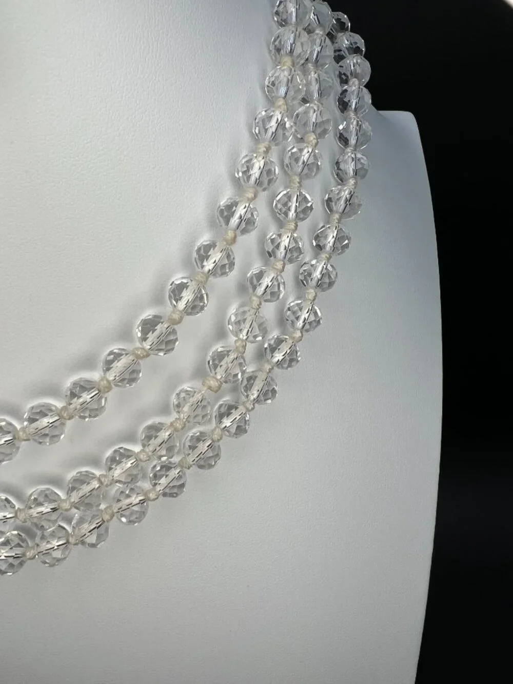 Vintage 1950s Clear Glass Bead Necklace Long 57” Strand Faceted Endless - Picture 2 of 5